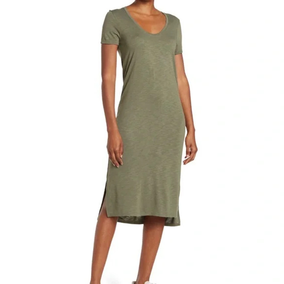 Madewell Size XS Relaxed Midi Tee Dress Slub Knit Jersey Green - Picture 3 of 11